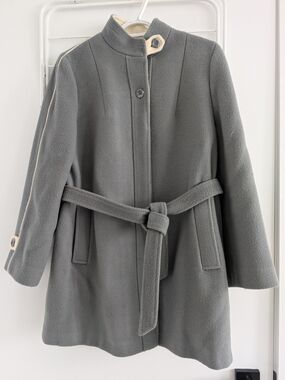 Women's Blue Gray Wool-Blend Coat - Classic Button Front
